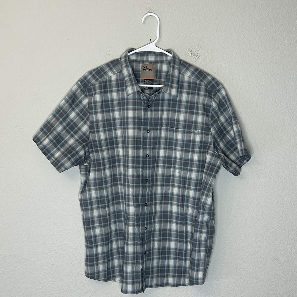 5.11 Tactical Men's Hunter Plaid Short-Sleeve Shirt Size L Gray Blue Check